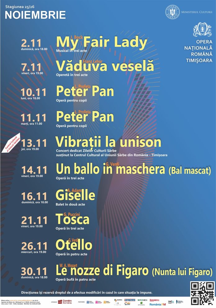 Afis luna noiembrie 2025 Opera Nationala Romana din Timisoara